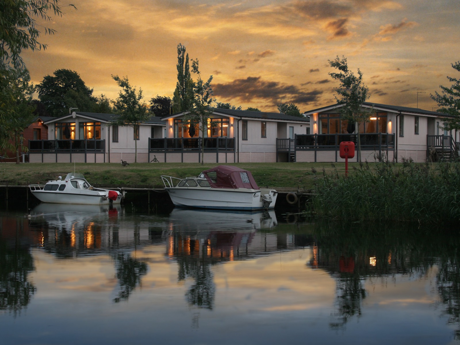 Interior of luxury holiday lodges for hire on the river at Stratford upon Avon
